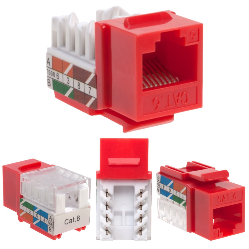 50 pcs Cat6 Punchdown Keystone Jack Red 45 Degree Angle Ethernet Network PACK