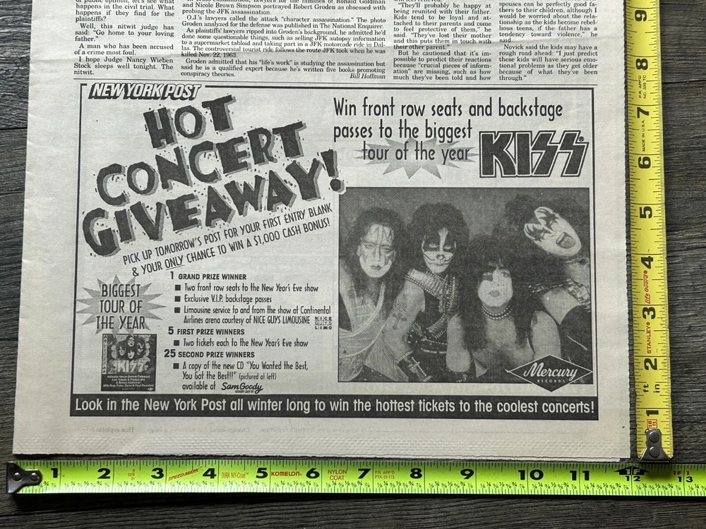 KISS Concert Ad Alive Reunion Tour NJ New Years Eve Contest 1996 Vintage Kiss
