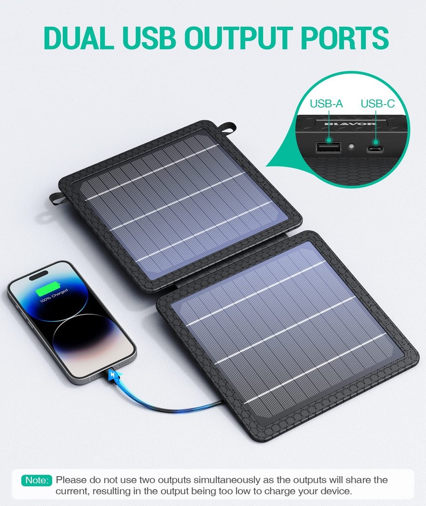 BLAVOR 10W Portable Solar Charger, Foldable Solar Panel with USB, 24% Efficiency