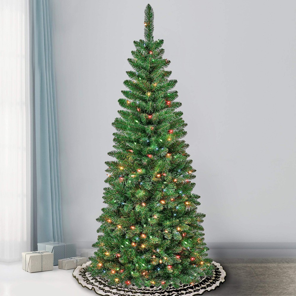 6 ft. Pre-Lit Rowan Slim Tree with Multicolor Lights, Plug-In