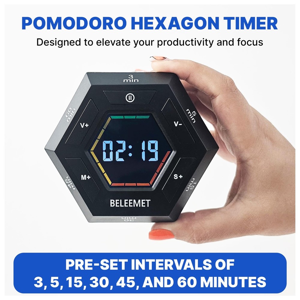 Pomodoro Timer,Hexagon Cube Magnetic Flip,ADHD Tools for Adults/Task Timer fo...