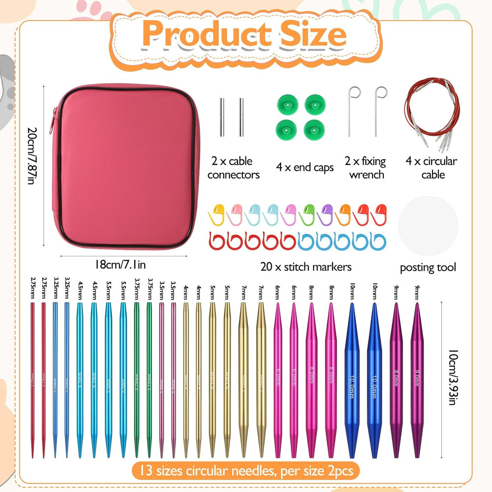 60 Pcs 2.75Mm-10Mm Interchangeable Circular Knitting Needles Set with Storage Ca