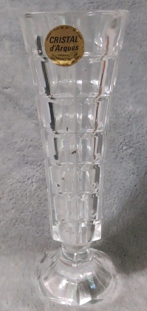 Cristal d' Arques Bud Vase Genuine Lead Crystal 24% France Square Cut Design