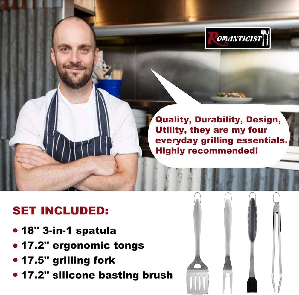 4pcs Heavy Duty Grill Accessories Top Chef Professional Grill Tool Set & Basic