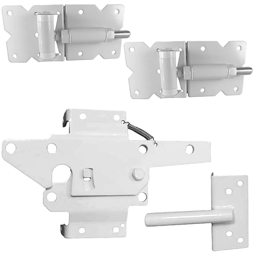 Vinyl Fence Hardware Kit - White Gate Hinges & Latch - Single Gate Kit