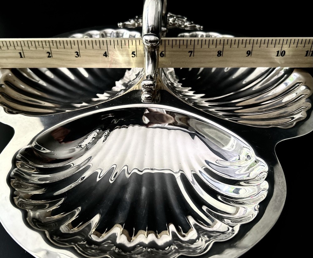 Wallace Baroque 3 Shell Handled Bon Bon Candy Relish Mint Tray Bowl Platter #220