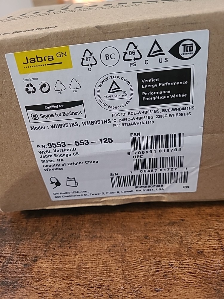 Jabra Engage 65 SE Wireless DECT MONO Headset Version D Black