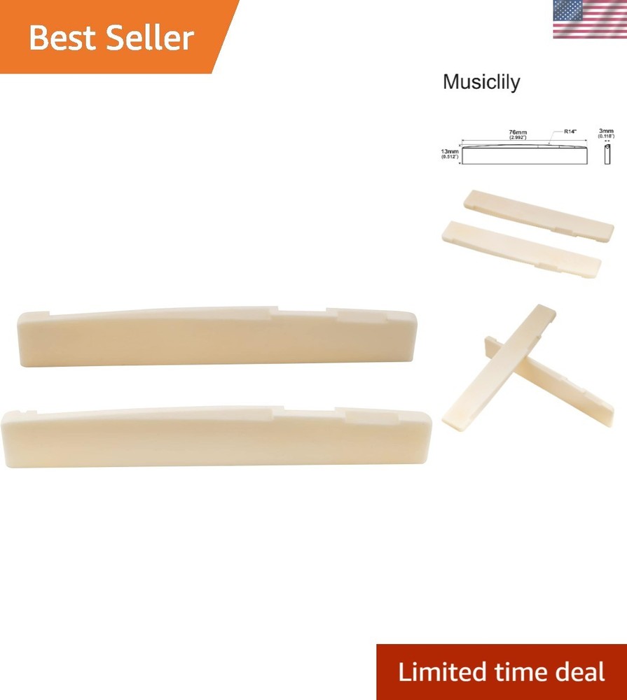 High-Performance Bone Saddle for 6-String Acoustic Guitars - 76x3x13mm, 2 Pack