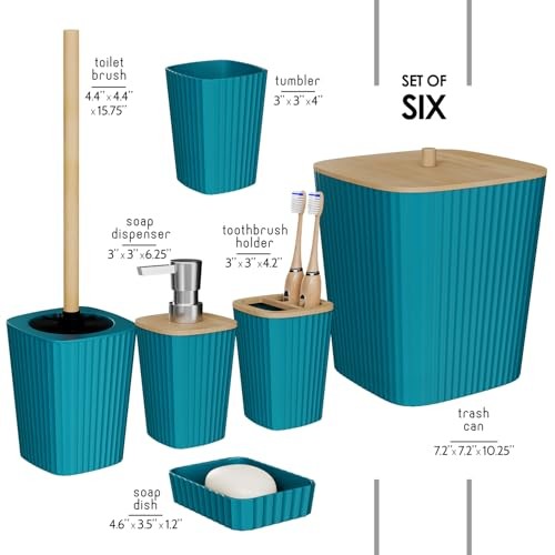 Bathroom Set - Bathroom Accessories Set, 6PC Bathroom Complete Set Teal