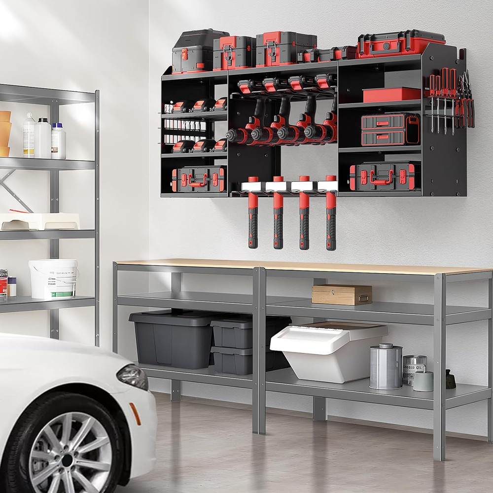 Upgrade Large Power Tool Organizer Wall Mount, Cordless Tool Storage Rack with 8
