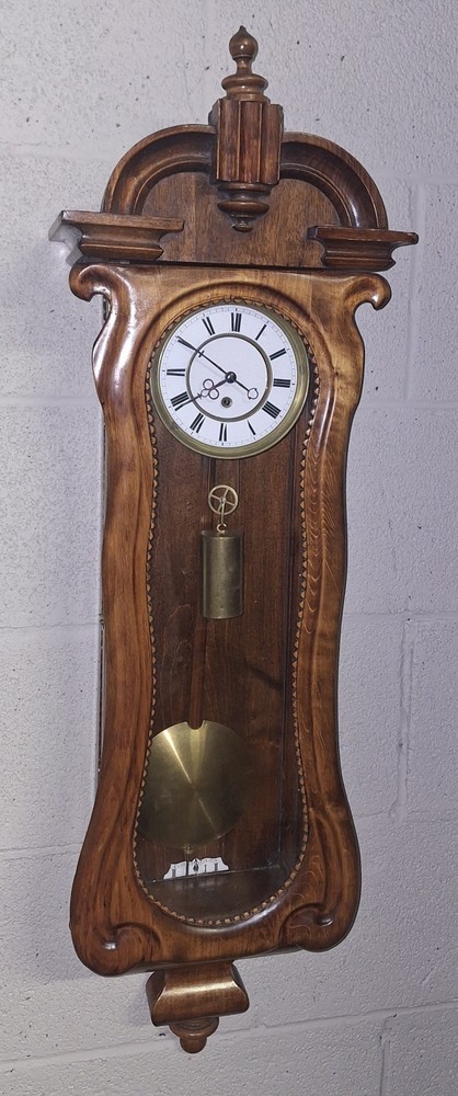 Antique One Weight Wall Clock Vienna Regulator Working Fine Walnut Case