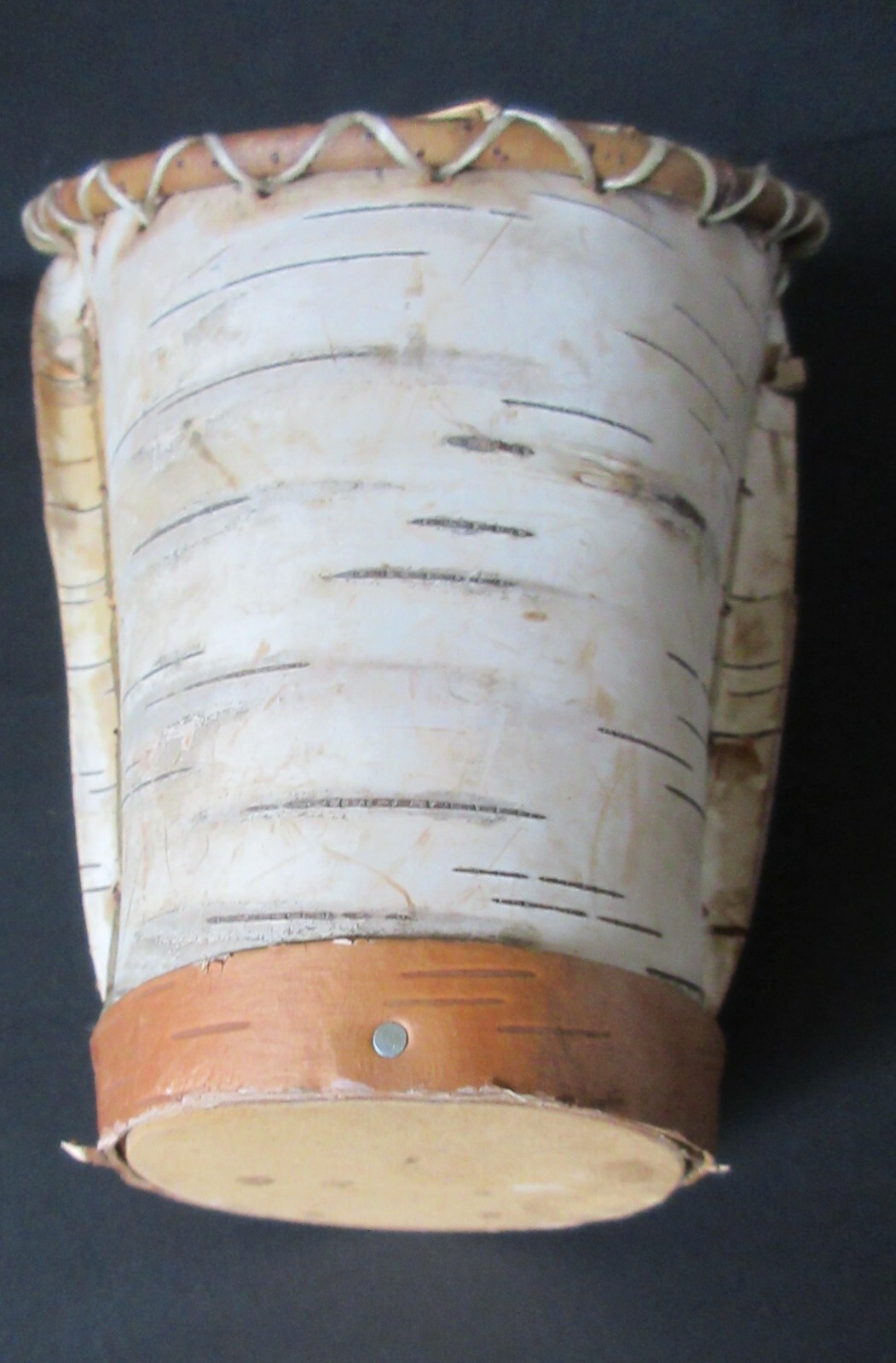 Cree Birch Bark Wall basket/pocket w/faux sinew rim wrap & hanger & twig rim