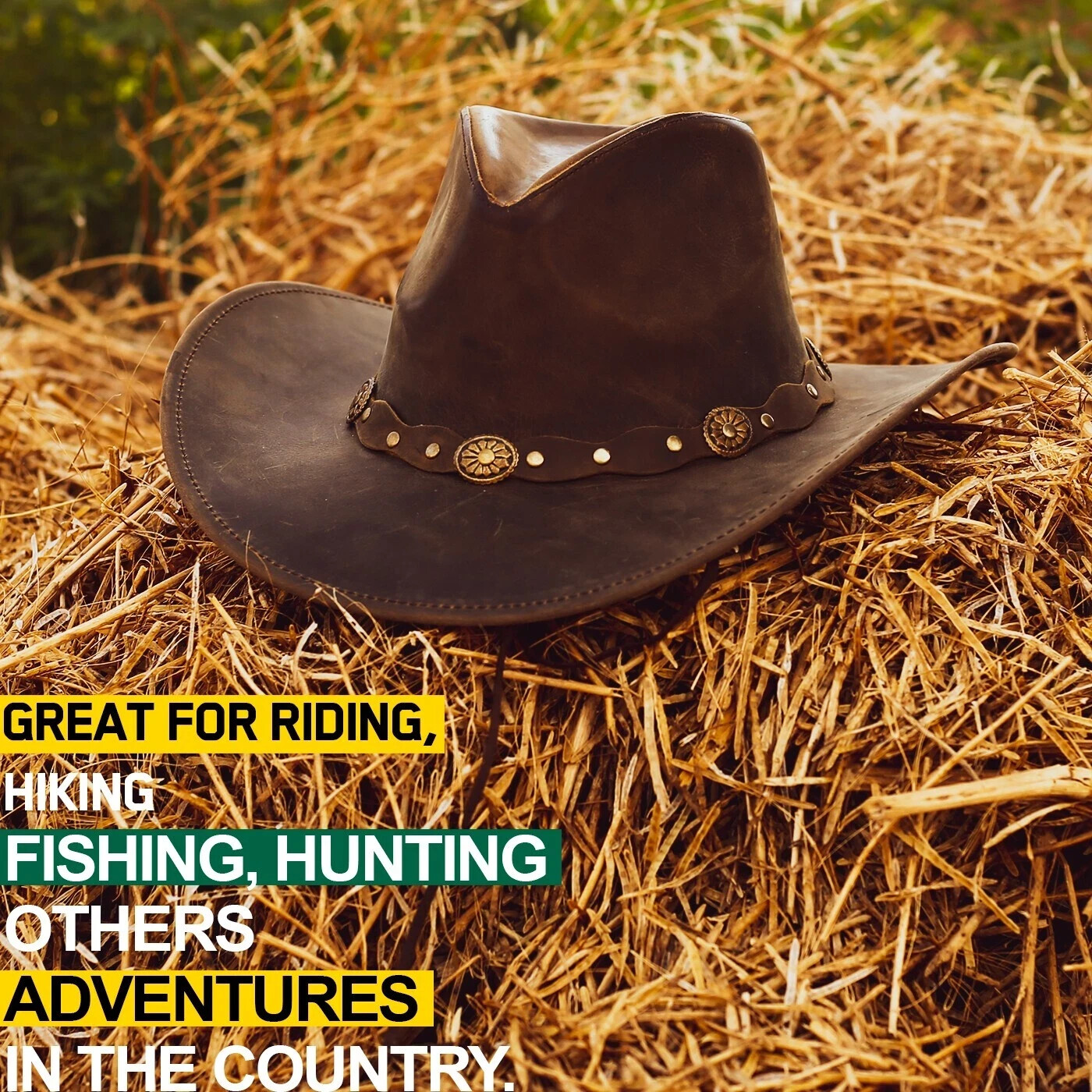 Men and Women Brown Genuine Leather Cowboy Western Hat