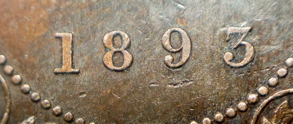 1893 Canada Large Cent - High Grade - Re-Punched 9 - Lamination Obv