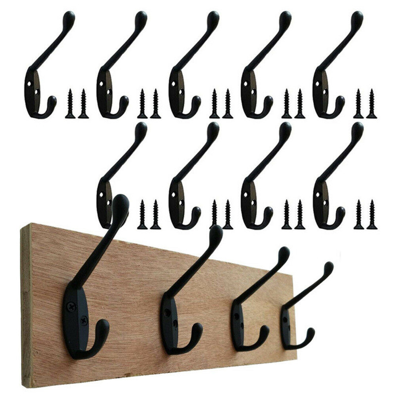 9PCS Vintage Rustic Bronze Wall Coat Hooks Hat Hook Rack Hall Rustic Black Hooks