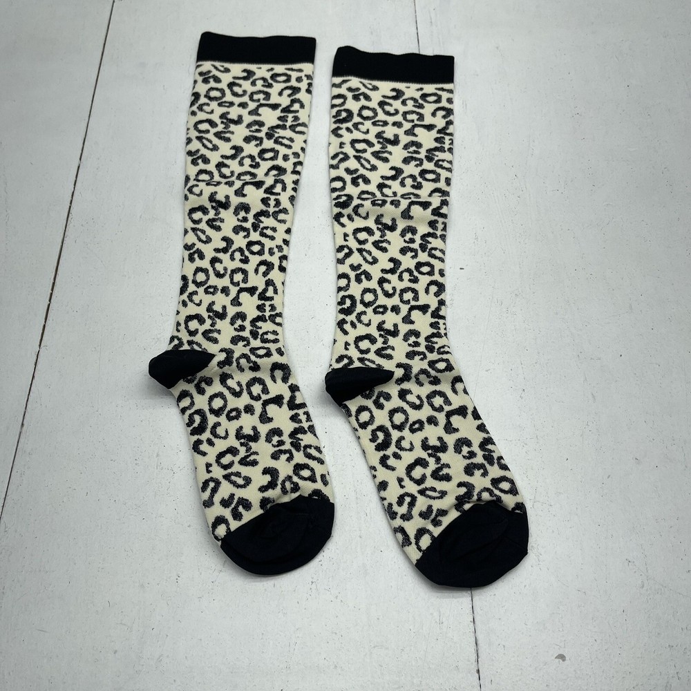 Adults Knee High Ivory Black Leopard Compression Socks Size S/M New