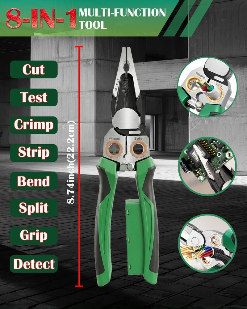 Chicat 8-in-1 Wire Stripper with Voltage Tester,Multi-function Electric Green