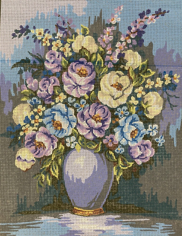 "Flowers" Printed Canvas or Threads Needlepoint Kit 40133