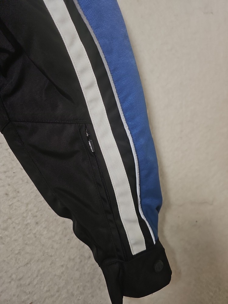 Firstgear Motorcycle Jacket Small Blue Black Embroidered Patches Safe Hypertex