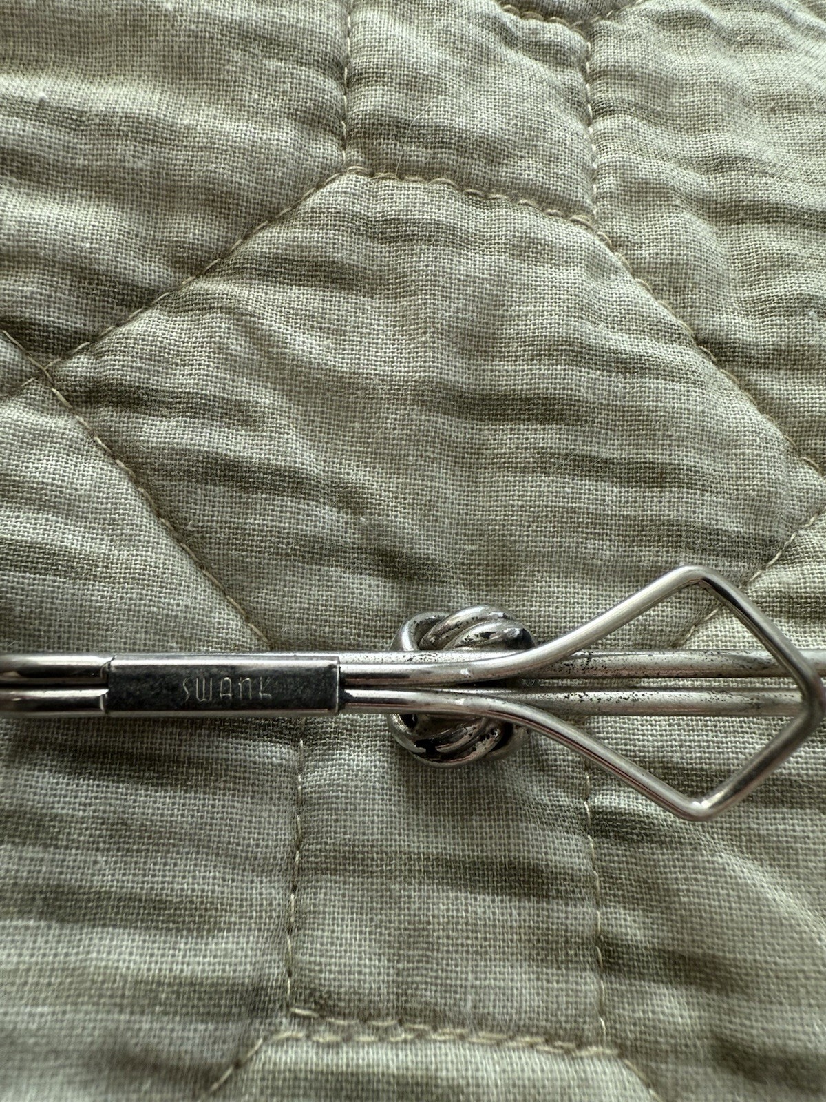 Vintage SWANK Silver Tone Knot Tie Bar Clip - Mid Century Executive Style 1950s