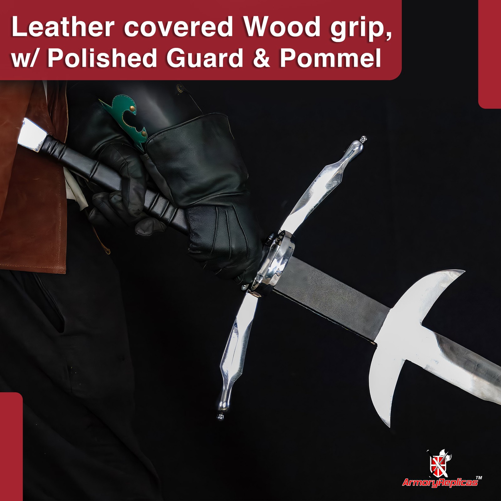 Majestic German Flamberg Two-Handed Sword with Zweihander Leather Ricasso 61"