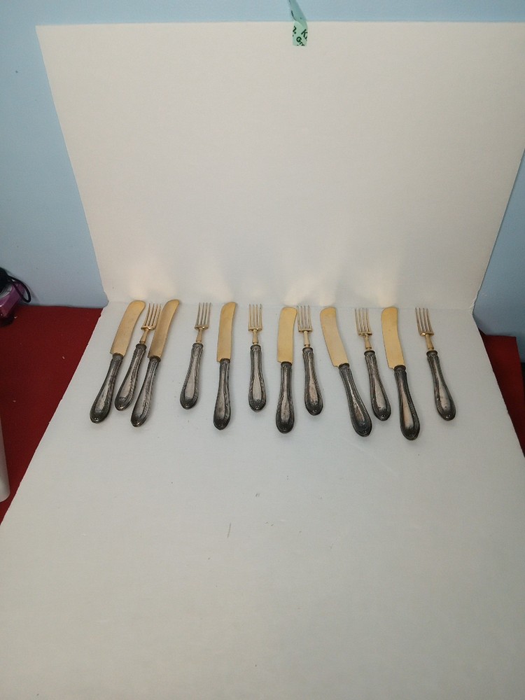 ANTIQUE .800 Silver Handled Forks & Knives Set 12 Pc.