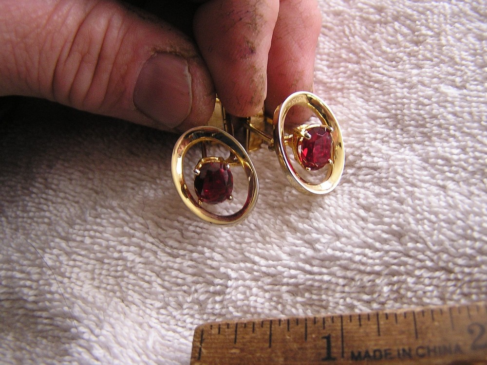 Vintage Cufflinks with Red Rhinestones