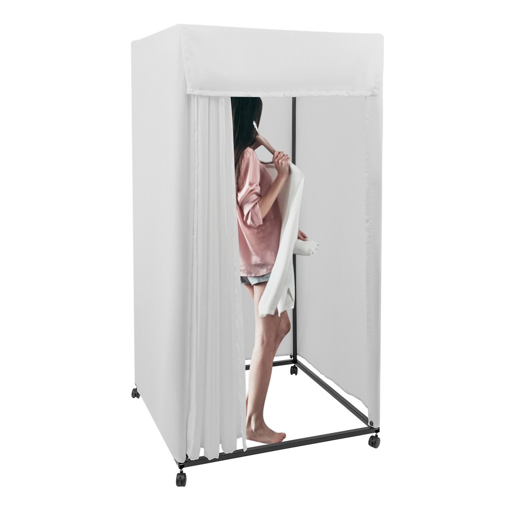 Portable Rectangular Dressing Room 4-Wheels Freestanding Movable Fitting Room