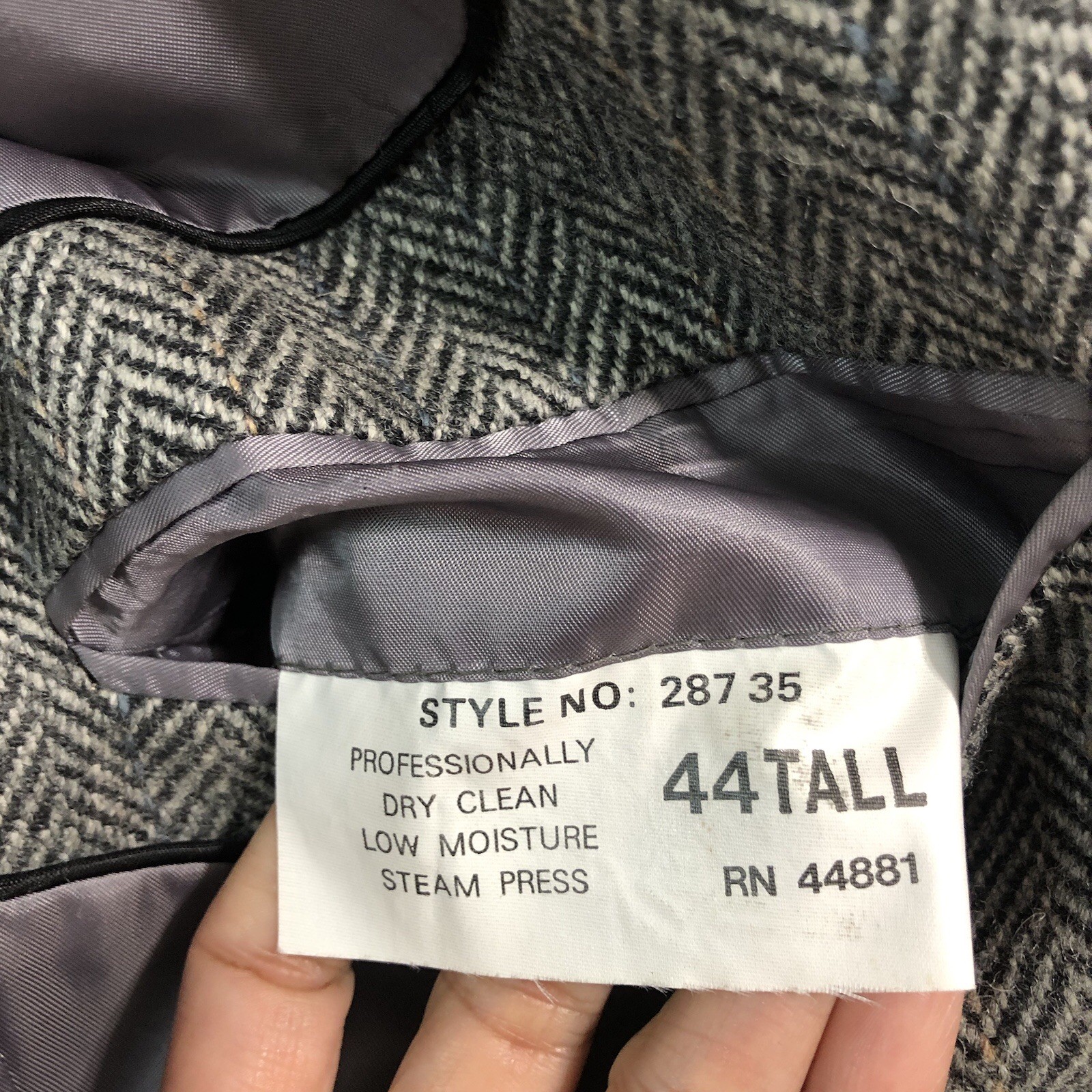 VTG Joe Namath Mens Blazer Size 44L Long Gray Herringbone Wool Tweed Sport Coat