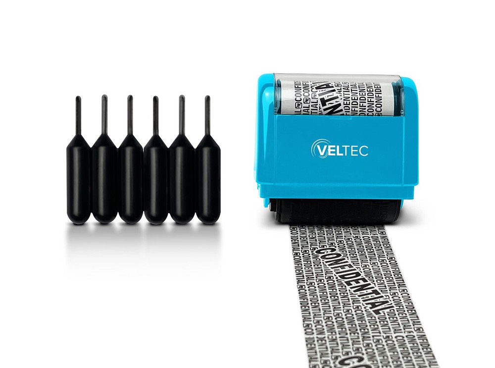 ID Protector Ink Roller - Identity Theft Protection Roller Stamp Set (Blue, S...