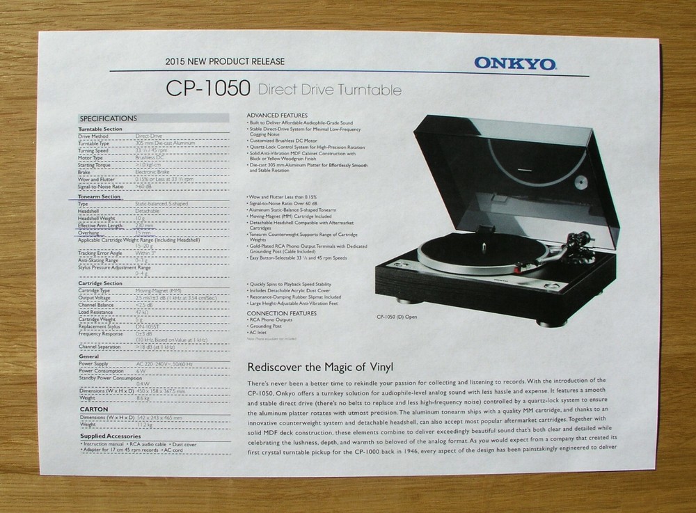 Onkyo CP-1050 Custom Designed Tonearm Cartridge Stylus Alignment Protractor