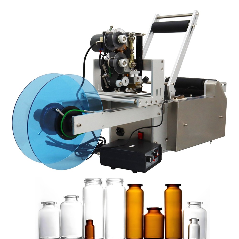 110V Semi-automatic Round Bottle Labeling Machine with Date Code Printer