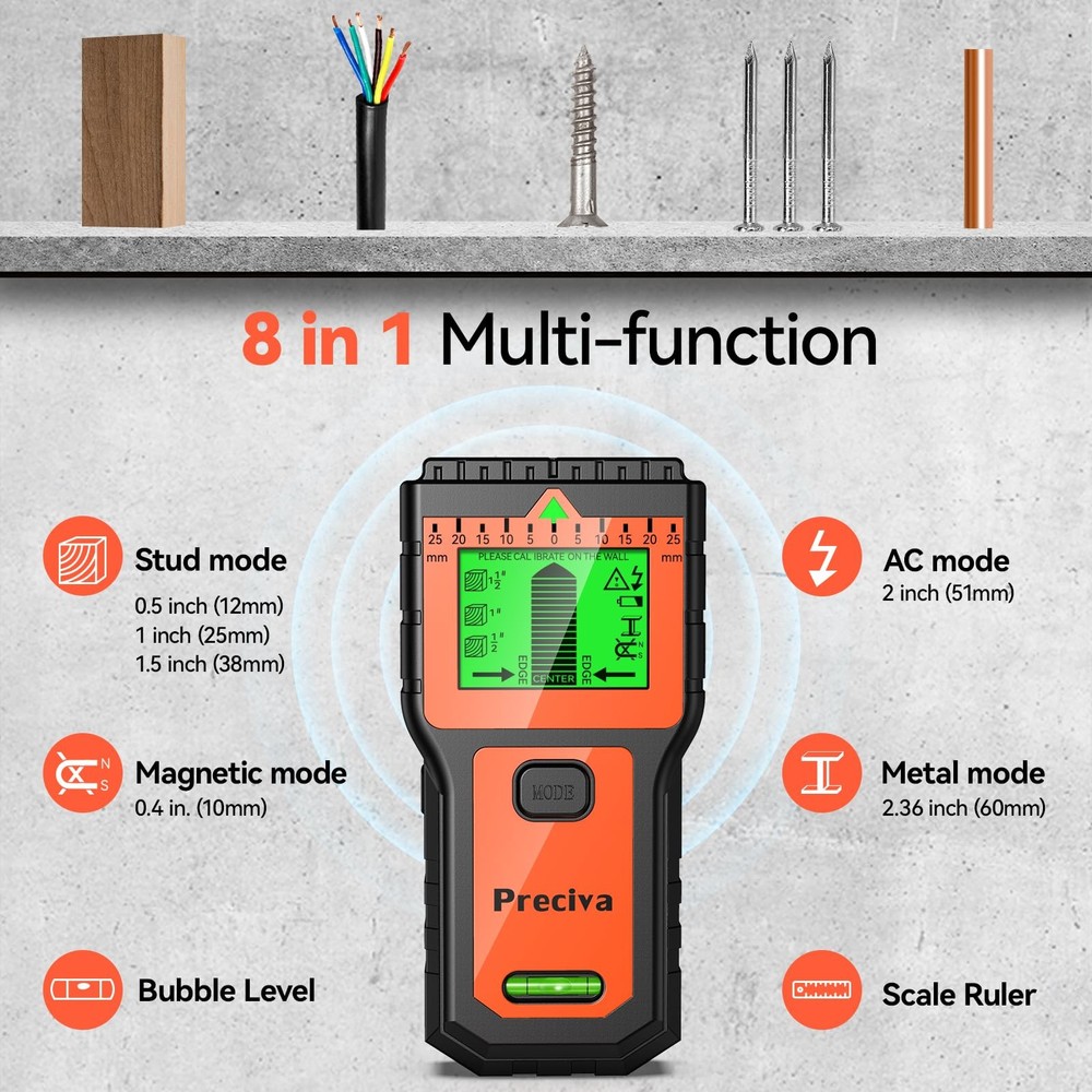 Stud Finder Wall Scanner-8 in 1 Multifunctional Wall Detector with 6 Modes & ...