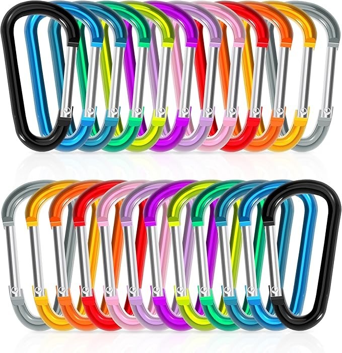 24pc Aluminum Carabiner Clip D Ring, Keychain Spring Hook,Small Assorted
