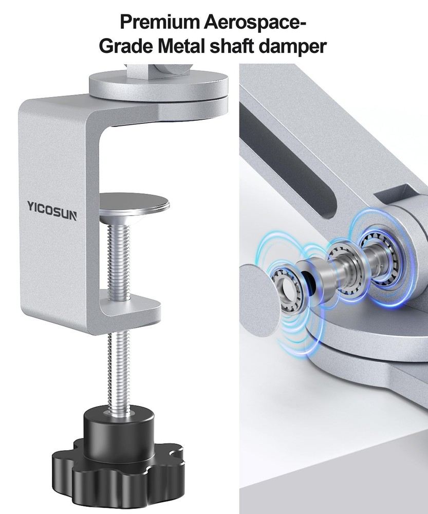 YICOSUN Tablet Arm Mount with Super Grip, Adjustable Foldable Holder & Silver