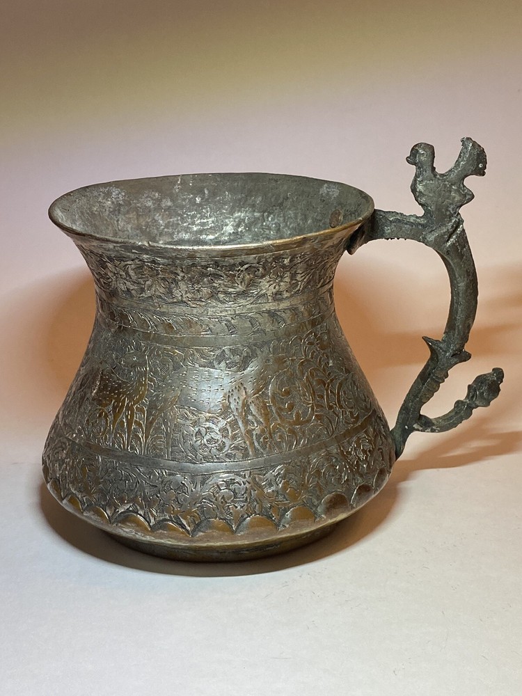 Vintage Middle Eastern Engraved Copper Metal Pitcher