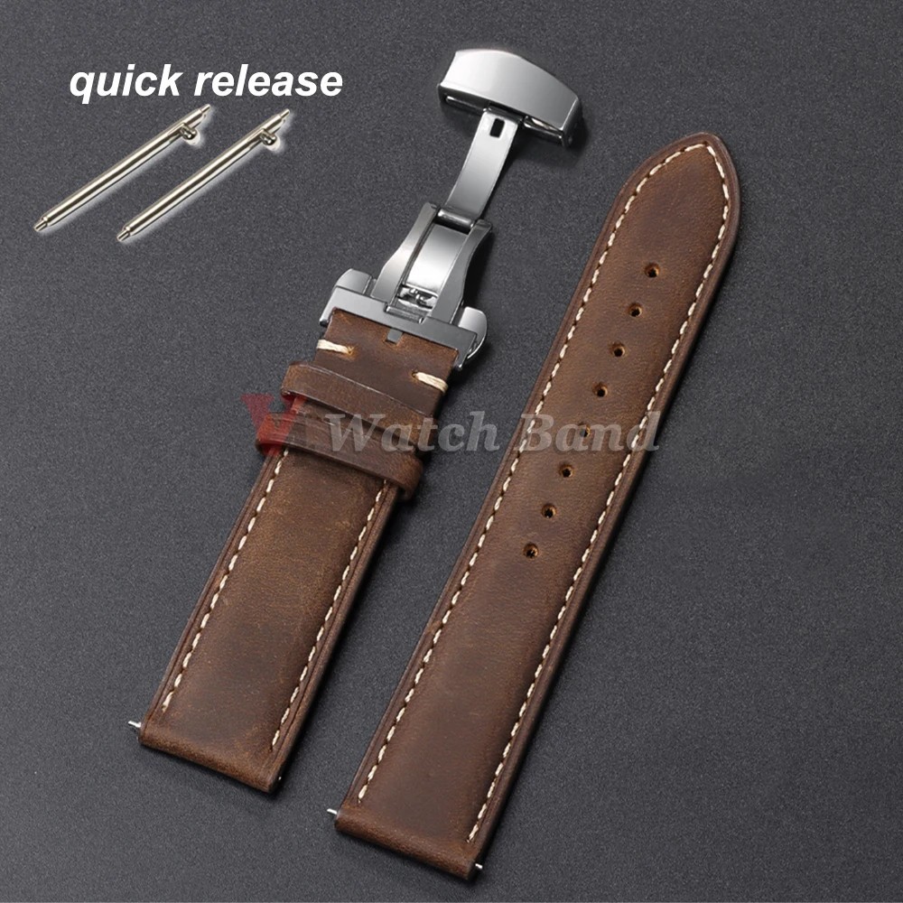 Genuine Calfskin Leather Watch Band 18mm 20mm 22mm 24mm Butterfly Buckle Strap