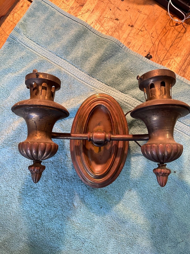 Solid Brass Wired Dual Light Fixture Wall Mount Sconces Victorian Style Vintage