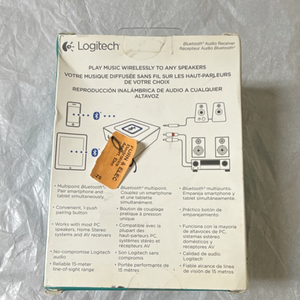 Logitech Bluetooth Audio Receiver Adapter, Multipoint, 1-Push Pairing, Black