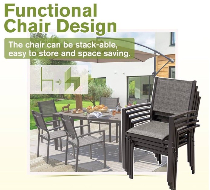 6 Stackable Textilene Chairs Grey New