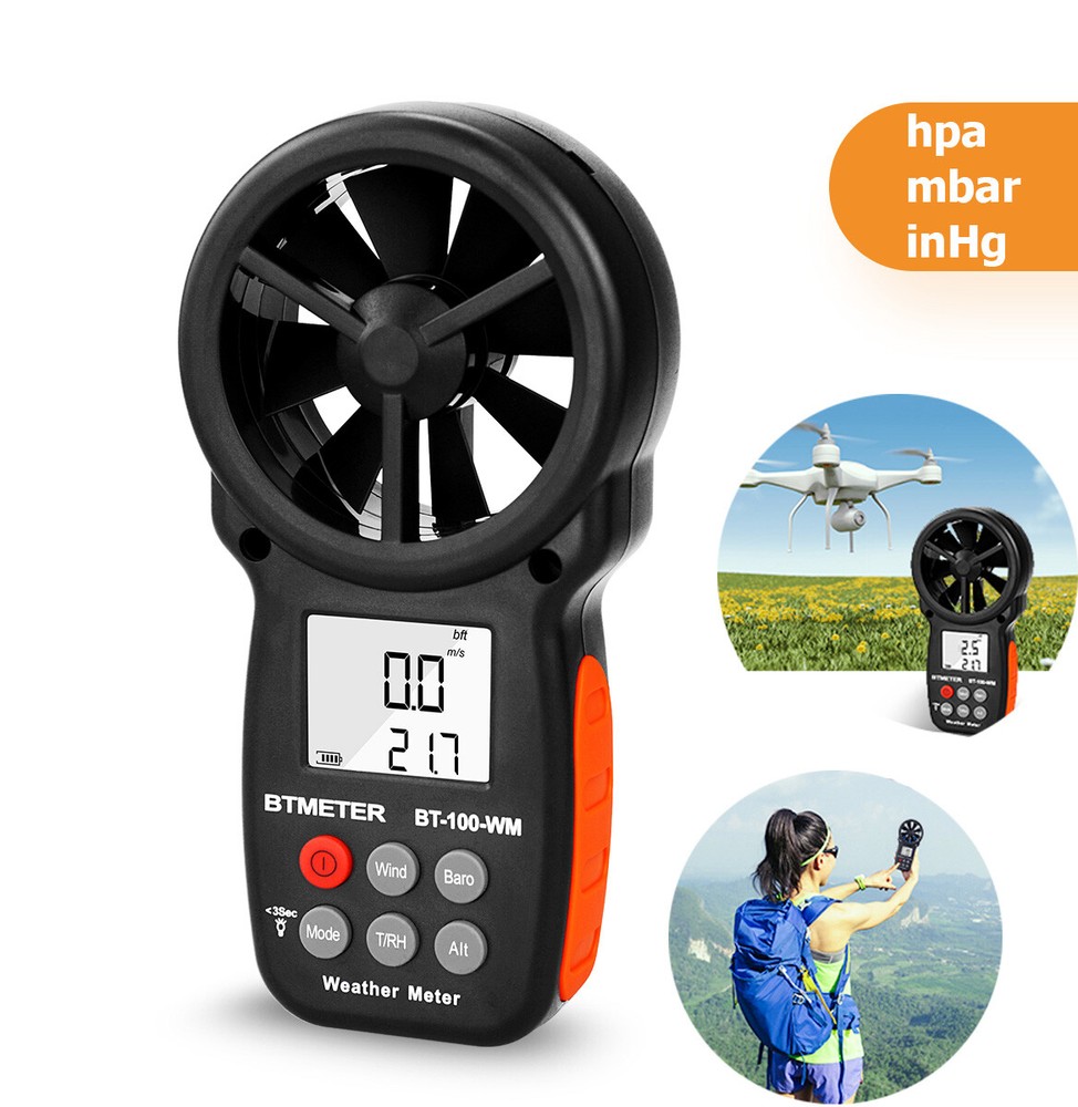 US BTMETER Wind Speed Meter Temperature Altitude Humidity Anemometer Barometer