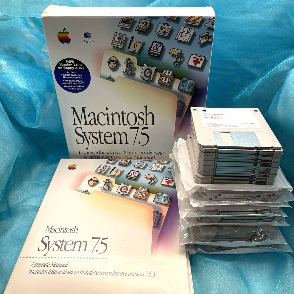1996 Macintosh System Software 7.5 Version 7.5.3 Floppy Disks 20 Sealed, 20 Used
