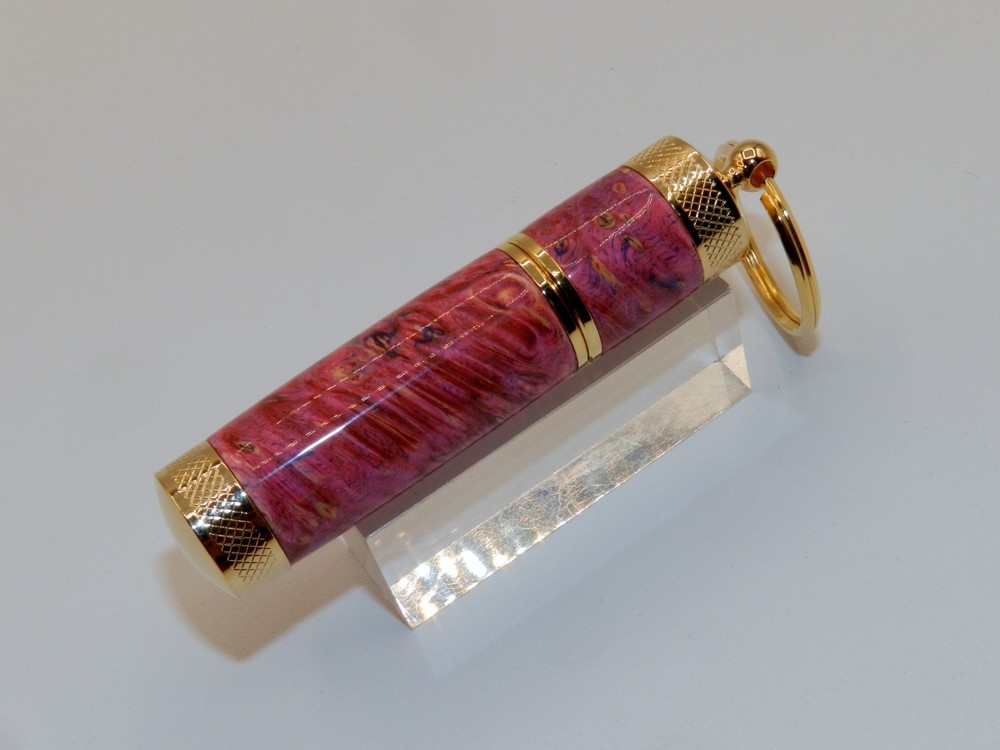 Handmade Key Chain Lighter, replaceable flint. Made w/ Dyed Box Elder Burl. #41