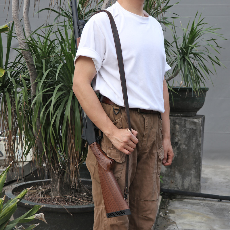 Tourbon Buffalo Leather Rifle Gun Sling_Crazy Horse Adjustable Handmade_1" Wide