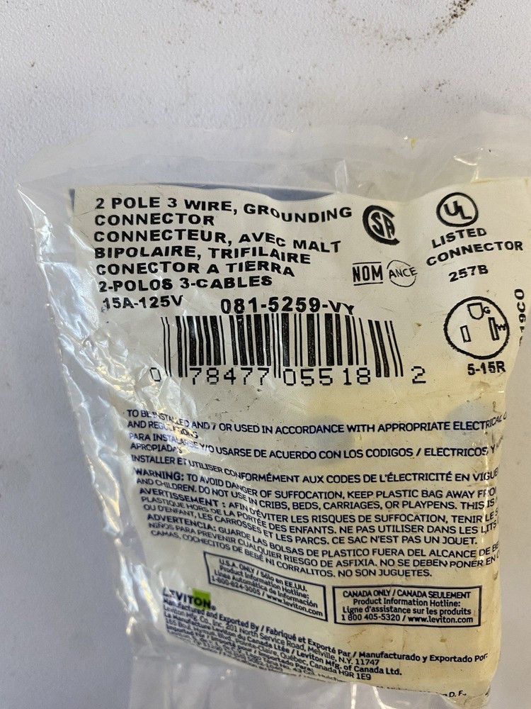 Leviton 15A Grnd Cord Connector 081-5259VY