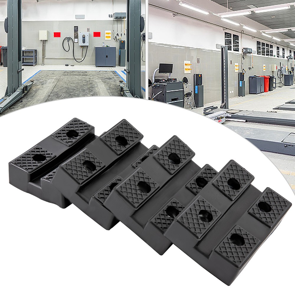 4pcs 4-Hole Rectangular Lift Rubber Mat Black Lifter Rubber Pad Rubber Arm Pad