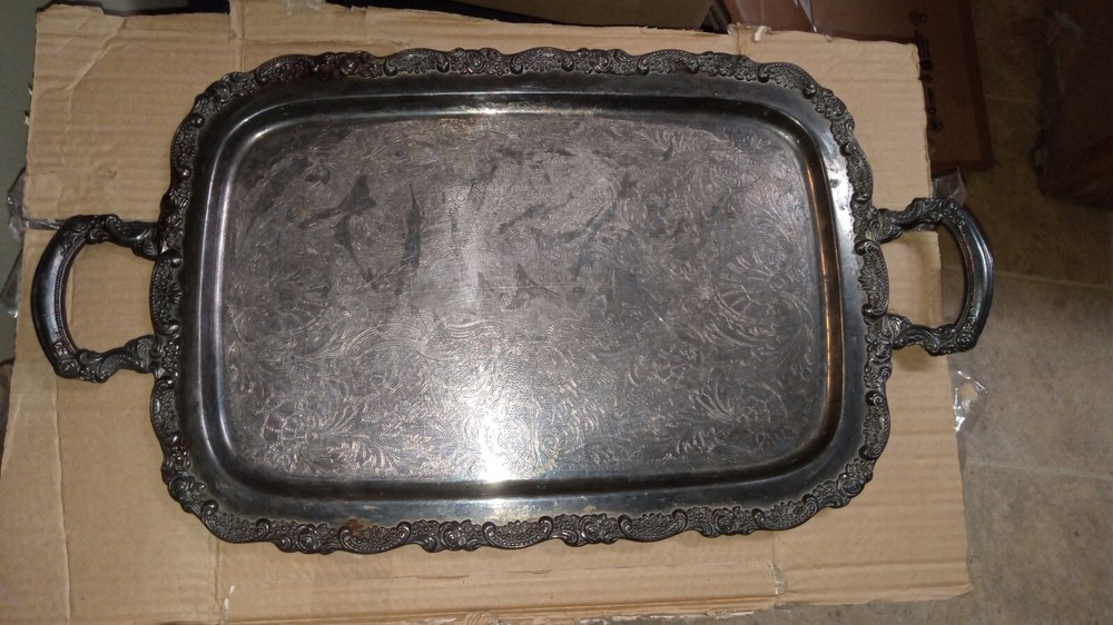 ANTIQUE ONEIDA SILVER/PLATED? SERVING TRAY  HEAVY LARGE TRAY
