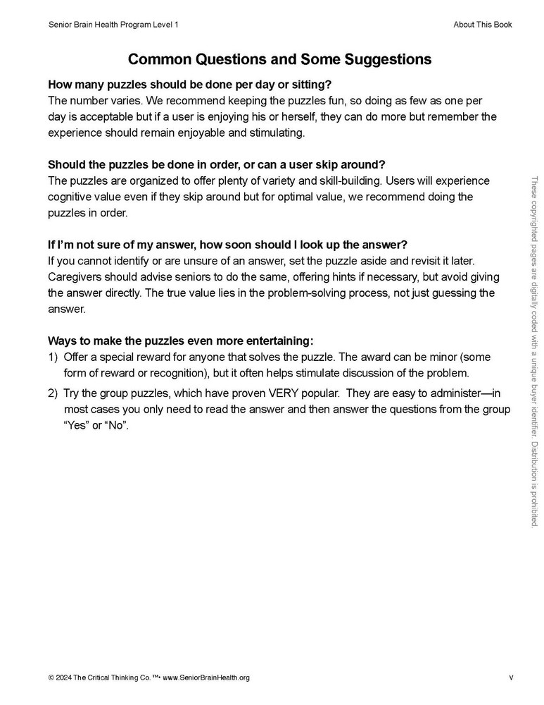 Senior Brain Health Research-Based Problem-Solving Puzzle/Activity Workbook