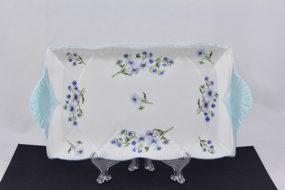 SHELLEY BLUE ROCK DAINTY SHAPE BONE CHINA  10" RECTANGULAR TRAY #13591 - MINT