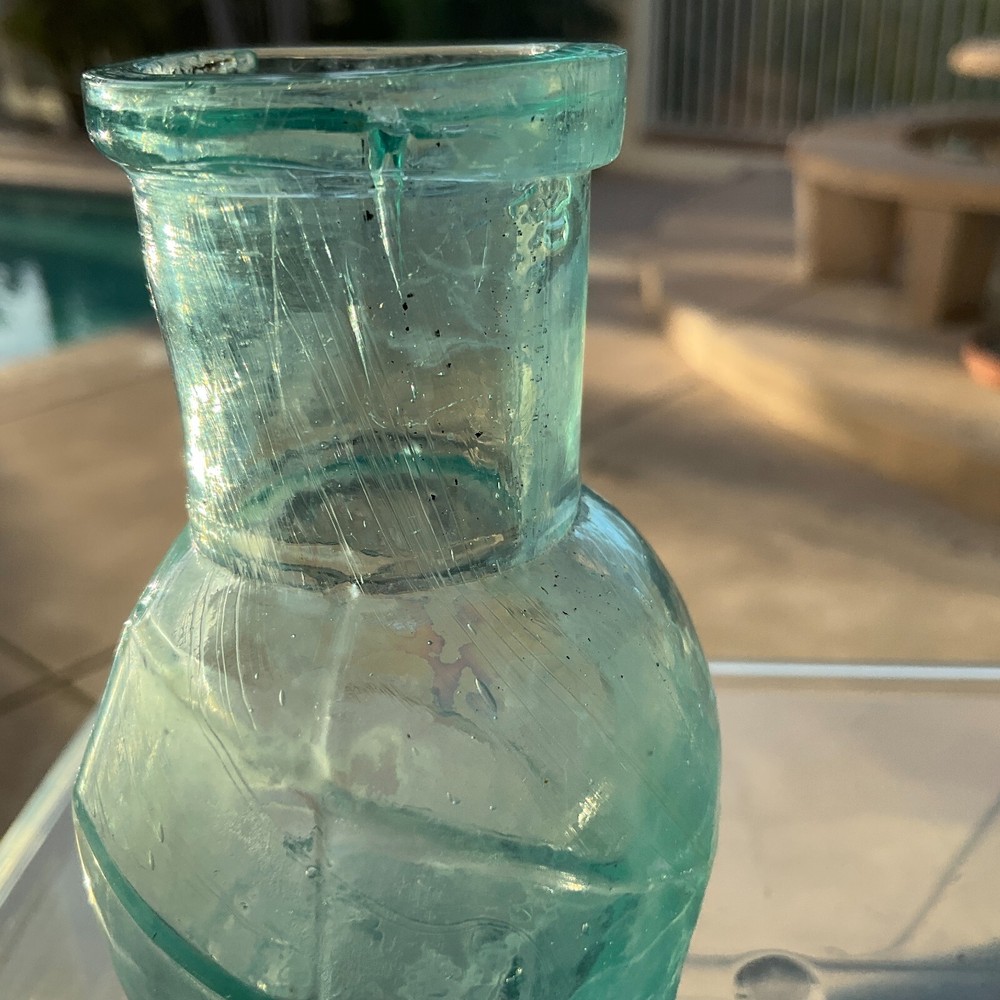 UNIQUE SHAPE RESTORFF & BETTMANN NY 1880s BOOT BLACKING BOTTLE HAND BLOWN